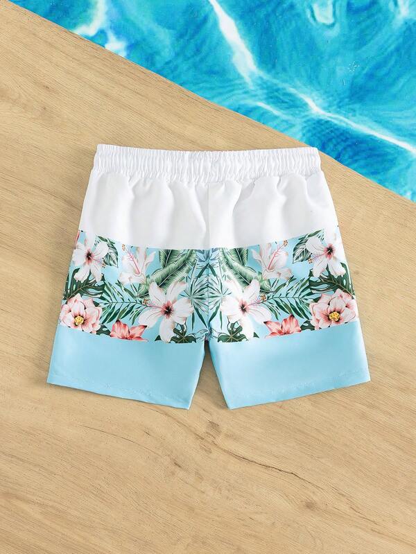 Toddler Boys 1pc Tropical Print Drawstring Waist Swim Shorts