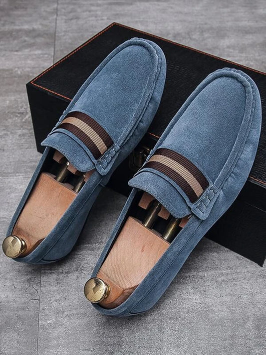 Men Striped Tape Decor Suede Casual Loafers Walking Shoes