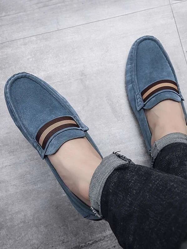 Men Striped Tape Decor Suede Casual Loafers Walking Shoes