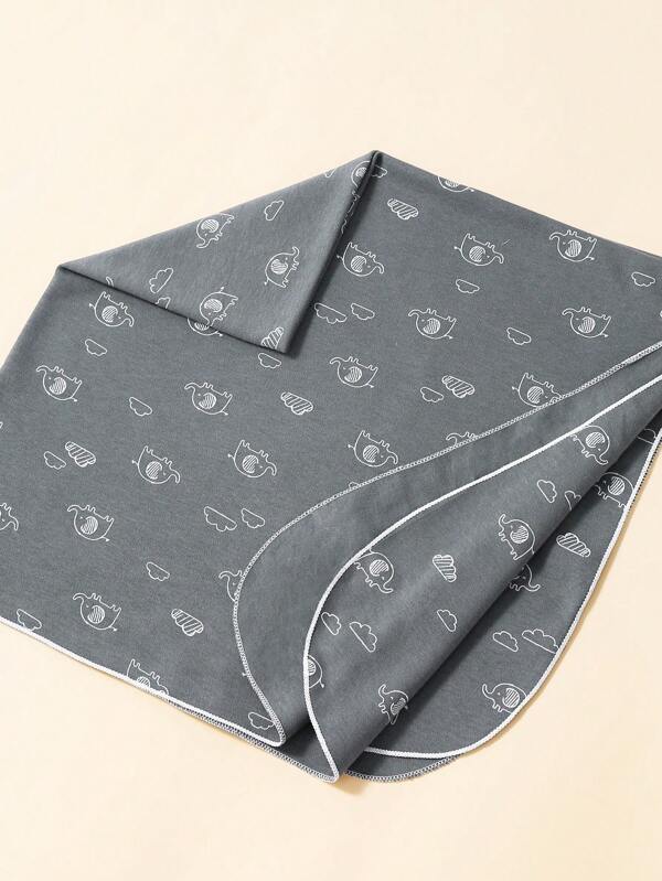 1pc Baby Elephant & Cloud Pattern Soft Fabric Swaddling Blanket & 1pc Newborn Hat