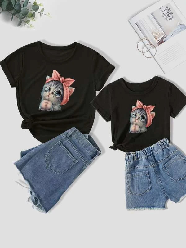 Toddler Girls 1pc Cat Print Tee