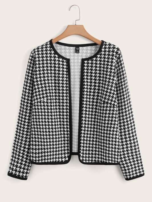 SHEIN Clasi Plus Houndstooth Print Open Front Jacket