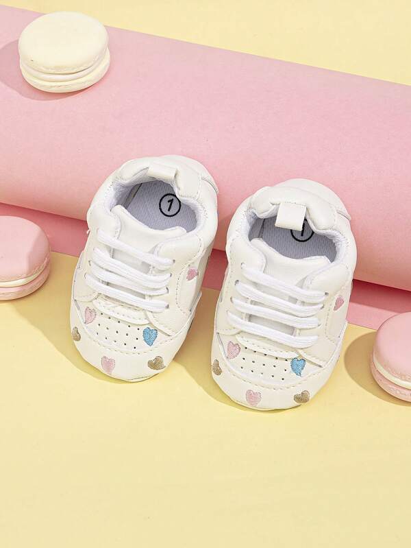 Baby Boy Heart Embroidered Lace Up Front Sneakers