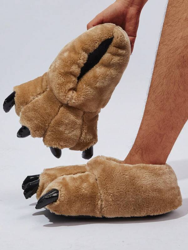 Men Animal Paw Design Slippers, Leisure Indoor Polyester Novelty Slippers