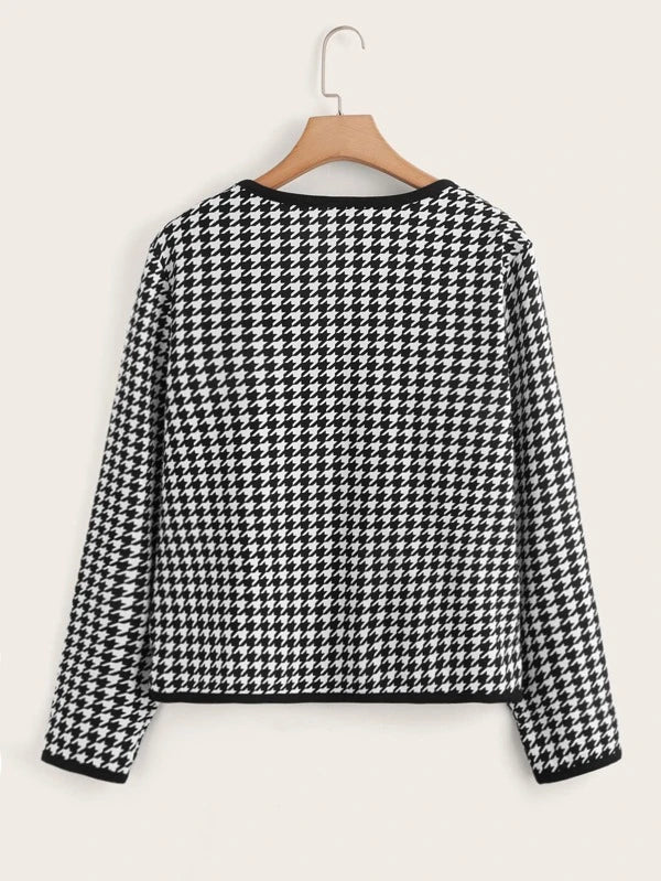 SHEIN Clasi Plus Houndstooth Print Open Front Jacket