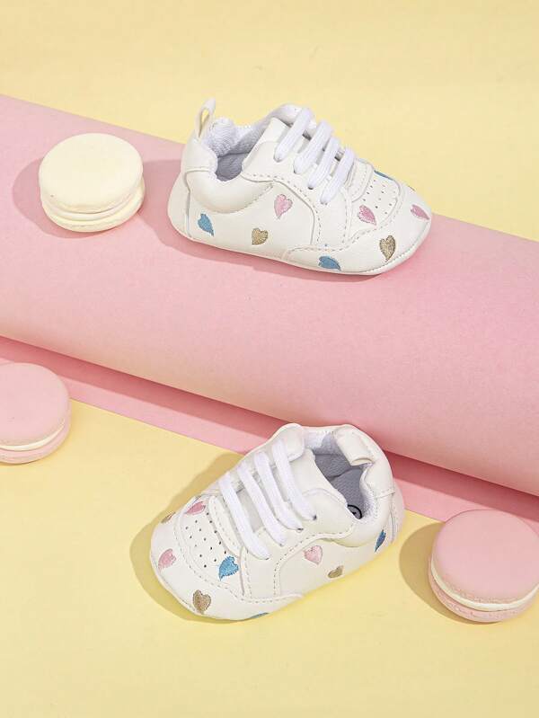 Baby Boy Heart Embroidered Lace Up Front Sneakers