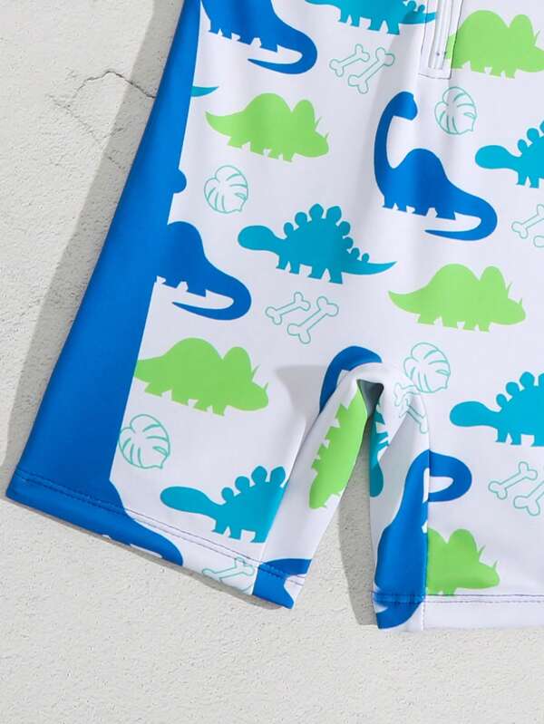 Toddler Boys Dinosaur Print Zipper Front One Piece Swimsuit