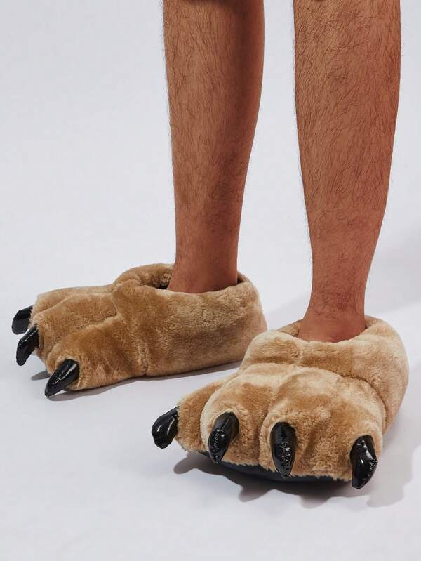 Men Animal Paw Design Slippers, Leisure Indoor Polyester Novelty Slippers