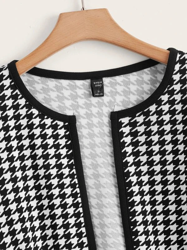 SHEIN Clasi Plus Houndstooth Print Open Front Jacket