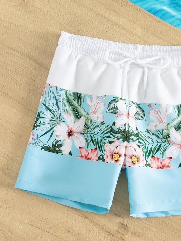 Toddler Boys 1pc Tropical Print Drawstring Waist Swim Shorts