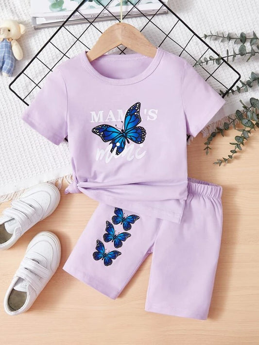 Toddler Girls Butterfly & Slogan Graphic Tee & Shorts