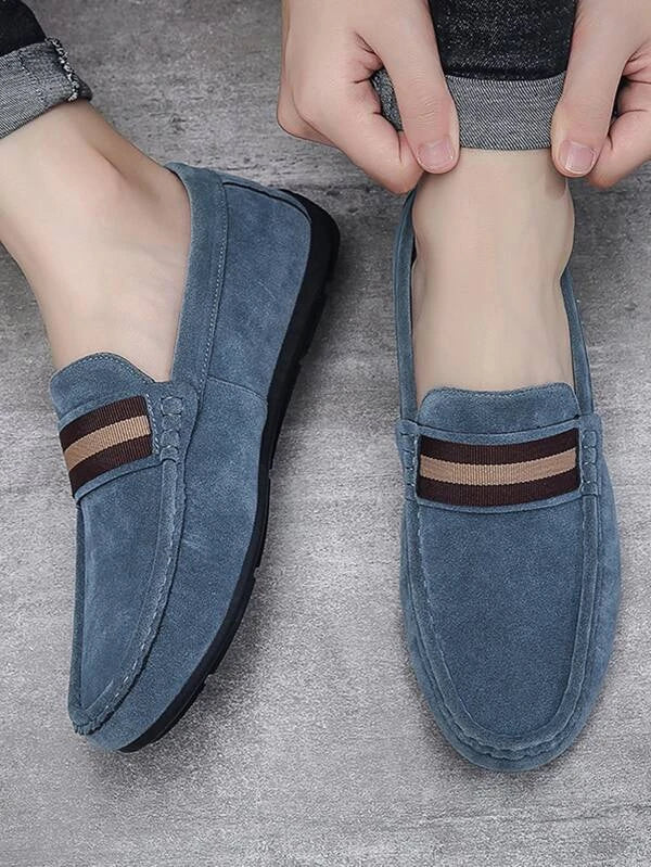 Men Striped Tape Decor Suede Casual Loafers Walking Shoes