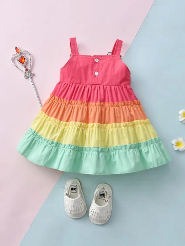 Baby Colorblock Rabbit & Carrot Patch Detail Frill Trim Dress