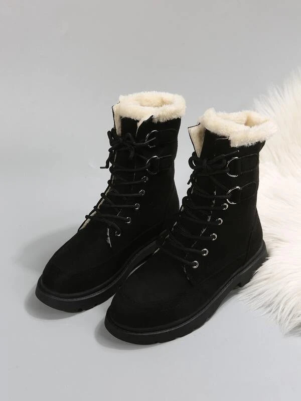 Women Thermal Lace-Up Front Thermal Lined Faux Suede Snow Boots