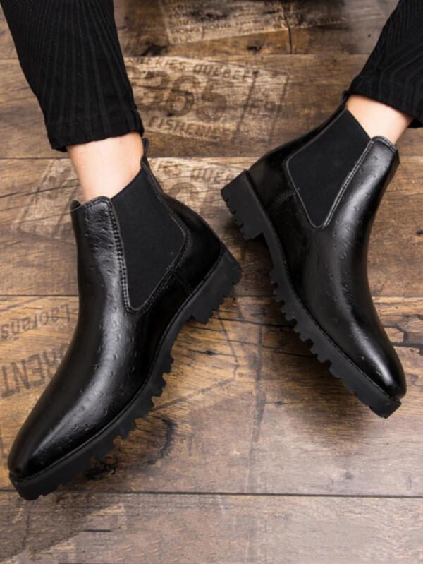 Men Minimalist Slip On Chelsea Boots, Leisure Black Outdoor Boots