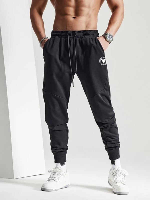 Fitness Men Letter Graphic Drawstring Waist Sports Pants