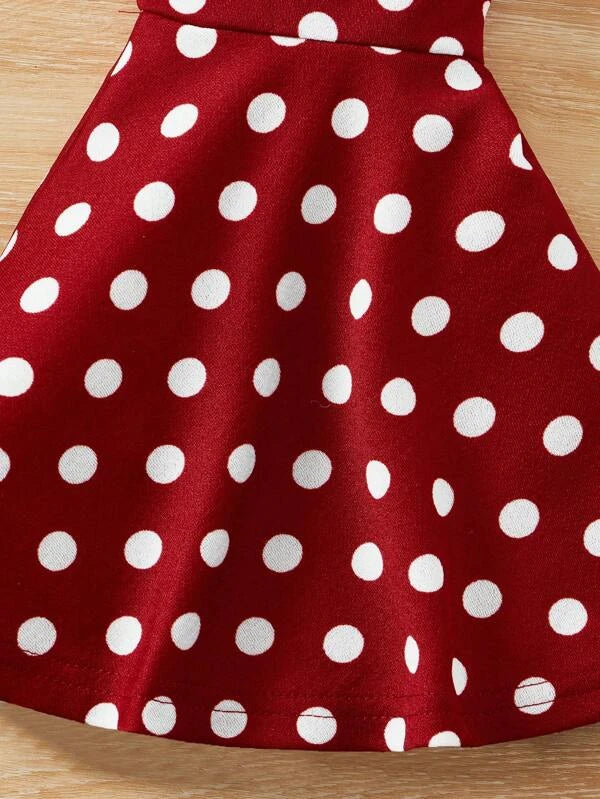 SHEIN Kids EVRYDAY Toddler Girls Heart Print Wide Strap Top & Polka Dot Flare Leg Pants