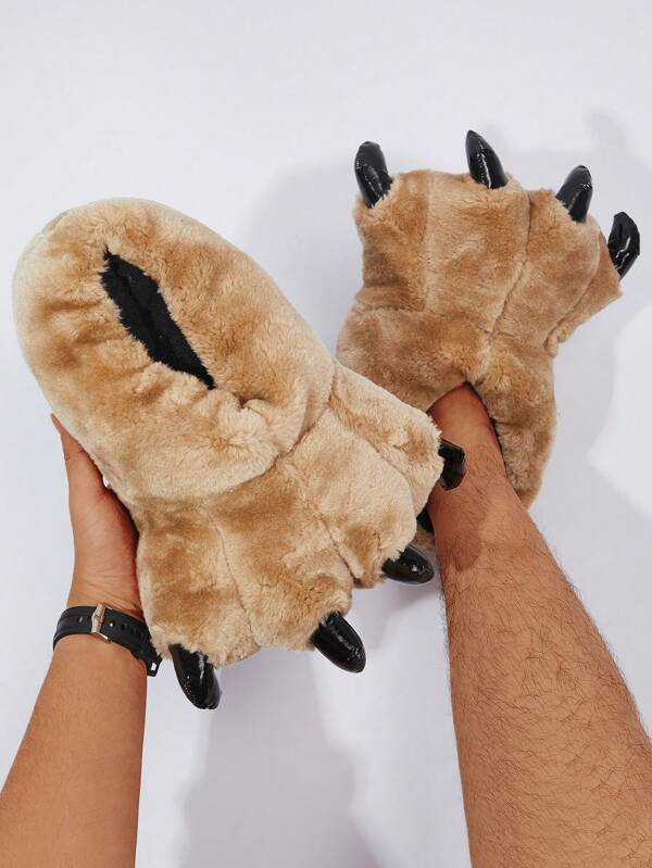 Men Animal Paw Design Slippers, Leisure Indoor Polyester Novelty Slippers