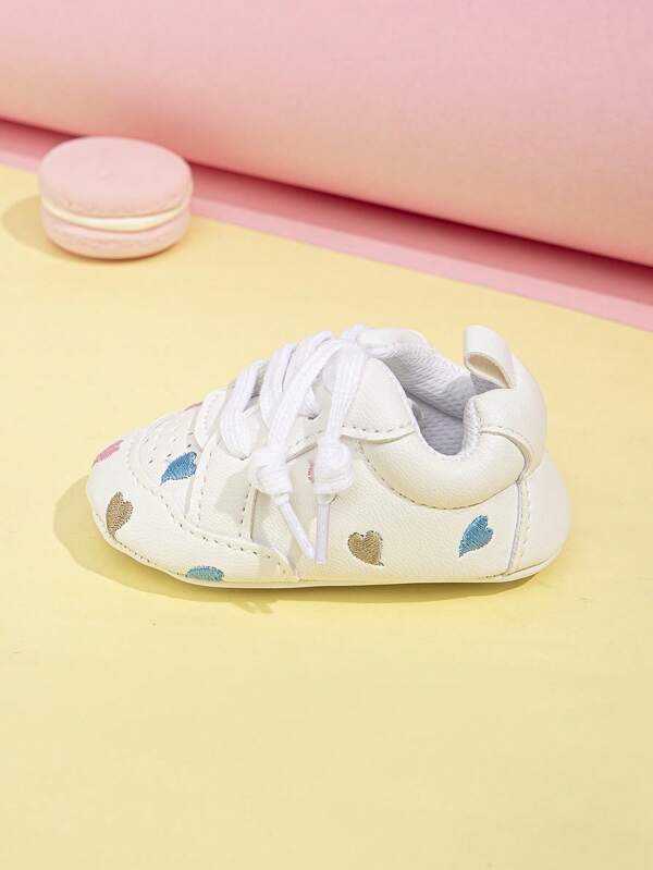 Baby Boy Heart Embroidered Lace Up Front Sneakers