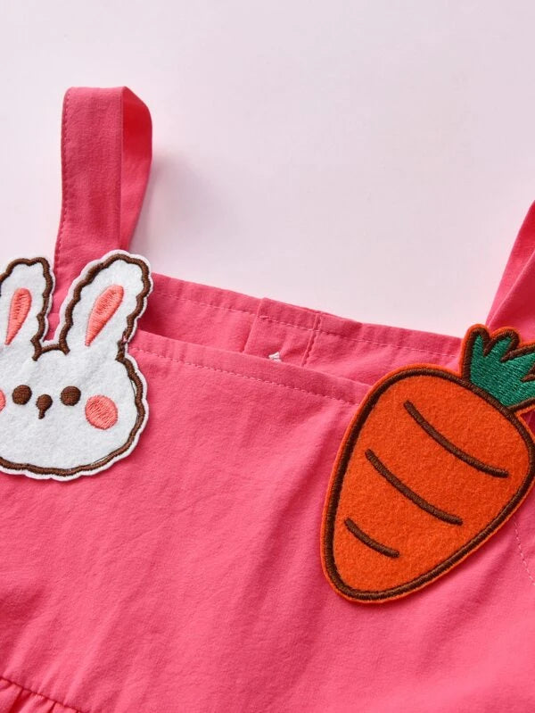 Baby Colorblock Rabbit & Carrot Patch Detail Frill Trim Dress