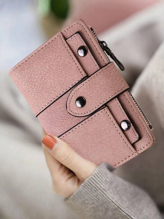 Minimalist Snap Button Small Wallet Credit Card Small Purse Bifold ID Window Women Wallet