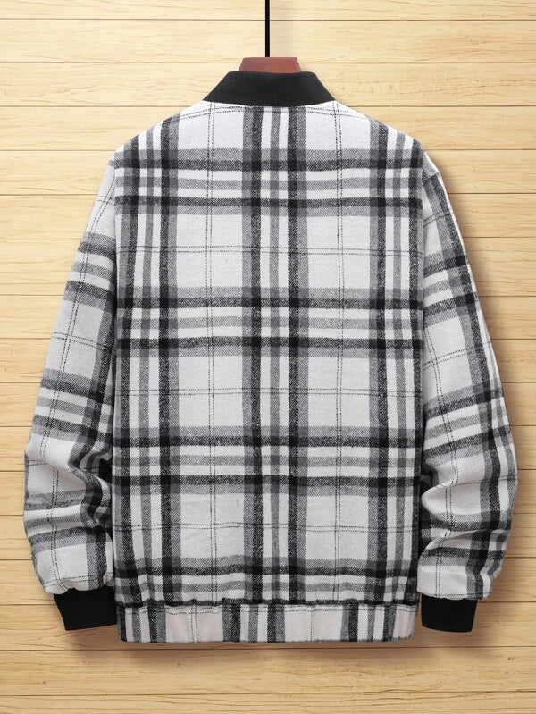 Men Plaid Print Zip Up Bomber Jacket Without Tee