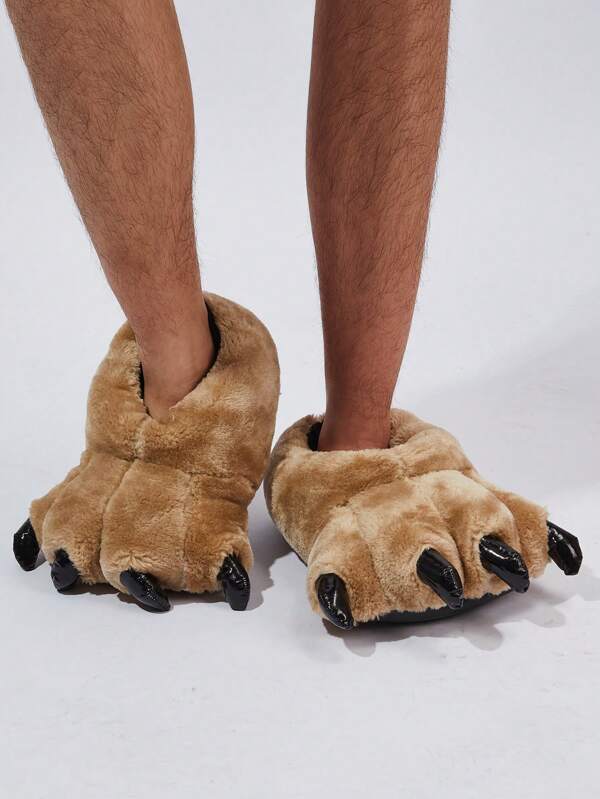 Men Animal Paw Design Slippers, Leisure Indoor Polyester Novelty Slippers