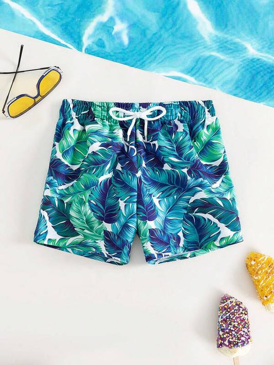 Toddler Boys Tropical Print Drawstring Waist Swim Shorts