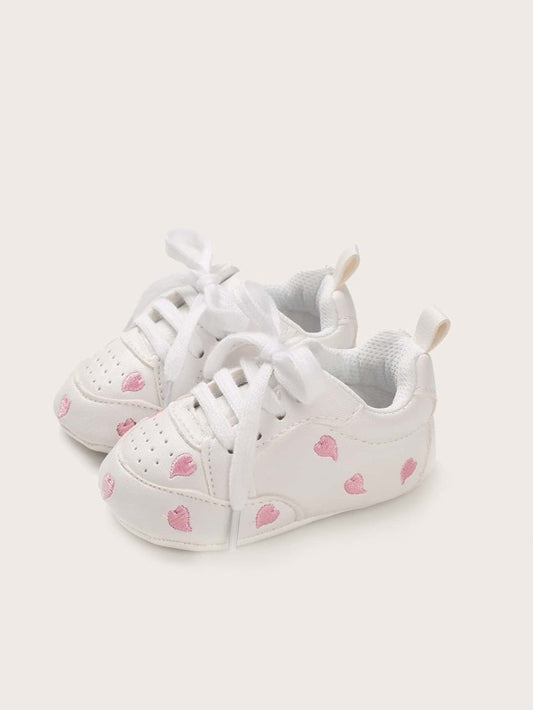 Baby Boy Heart Embroidered Lace-up Front Sneakers