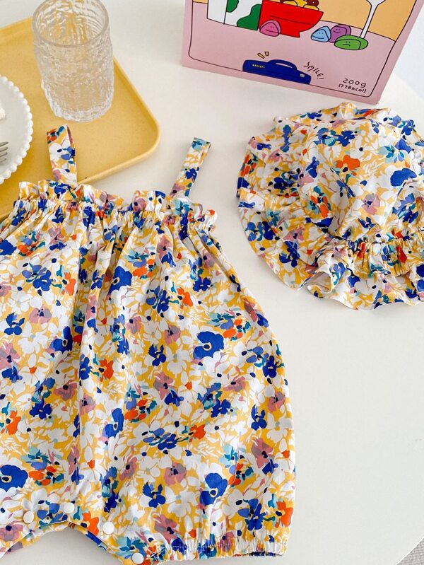 Baby Girl Floral Print Cami Romper & Hat