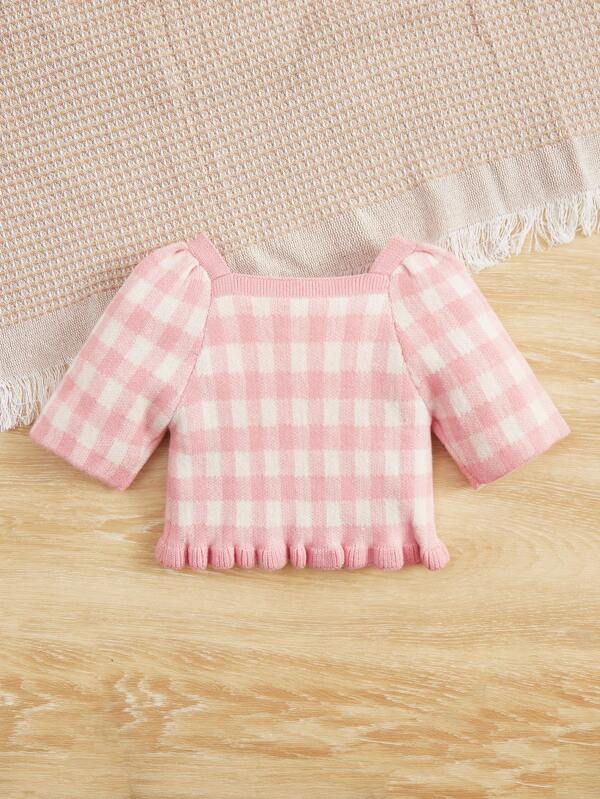 SHEIN Kids EVRYDAY Toddler Girls Gingham Pattern Sweater