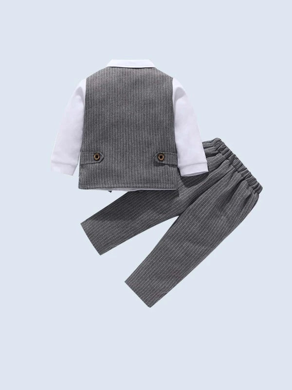 Toddler Boys Bow Front Shirt & Pinstriped Vest Jacket & Pants