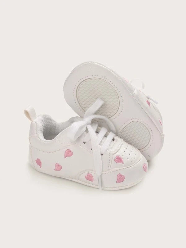 Baby Boy Heart Embroidered Lace-up Front Sneakers