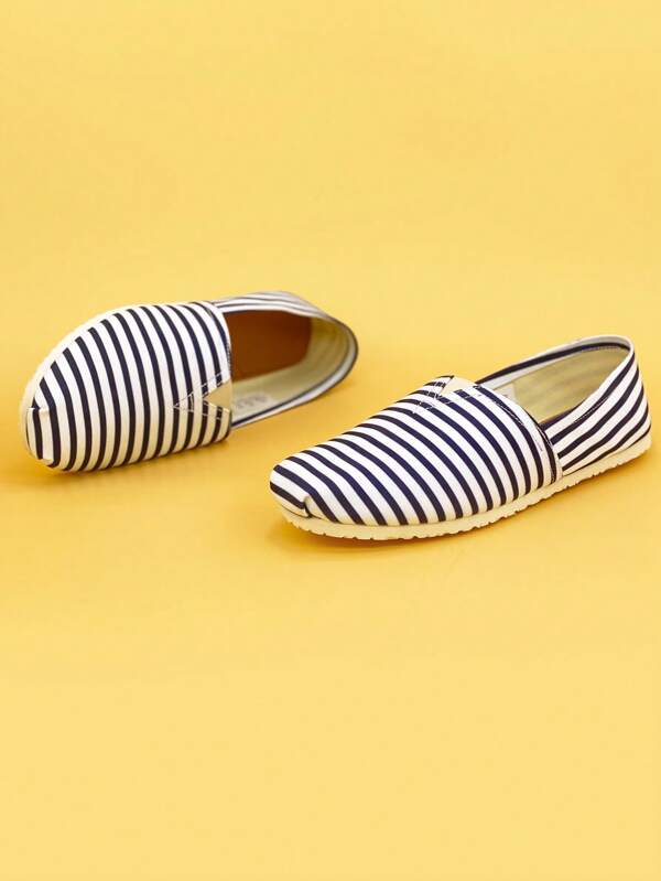 Fashion Loafers For Men, Striped Pattern Canvas Penny Loafers