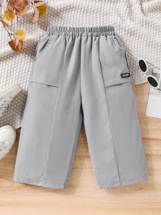 SHEIN Kids EVRYDAY Boys Letter Patched Detail Slant Pocket Pants