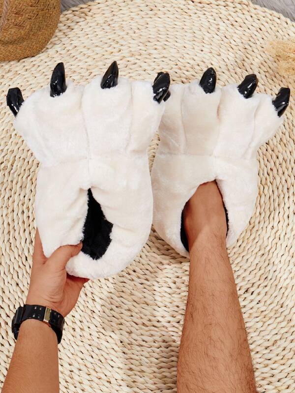 Men Animal Paw Design Slippers, Leisure Indoor Polyester Novelty Slippers