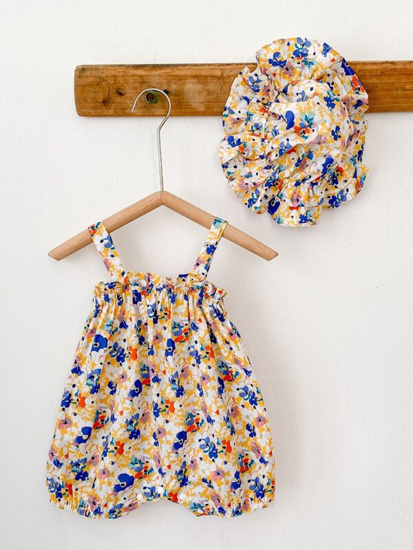 Baby Girl Floral Print Cami Romper & Hat