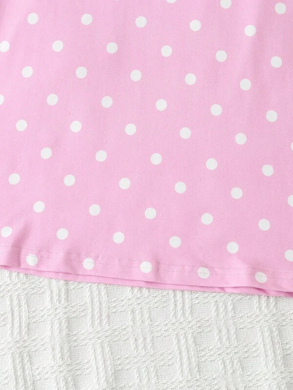 Young Girl Eyelash & Slogan Graphic Polka Dot Print Nightdress