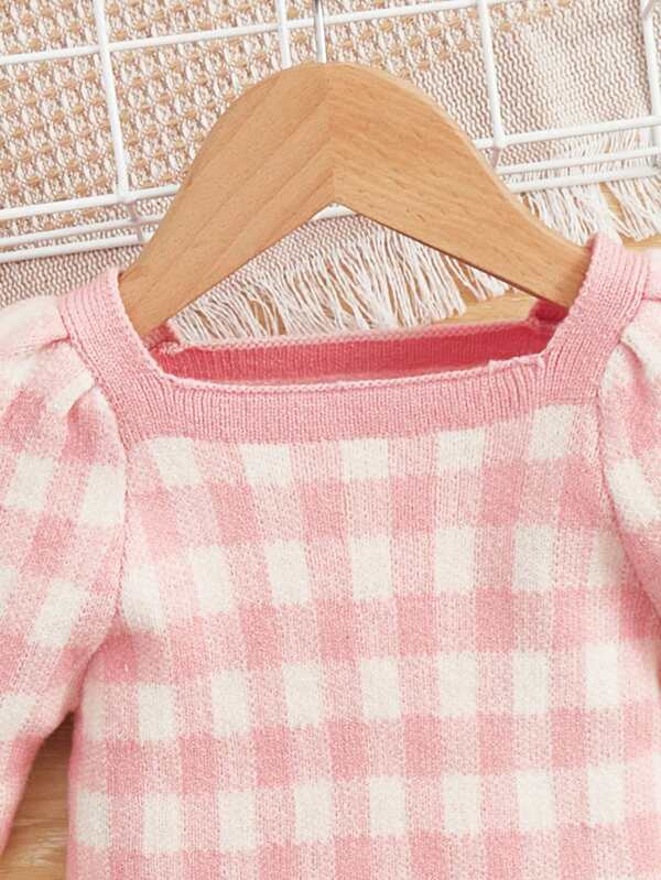 SHEIN Kids EVRYDAY Toddler Girls Gingham Pattern Sweater