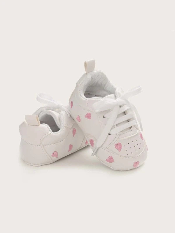 Baby Boy Heart Embroidered Lace-up Front Sneakers