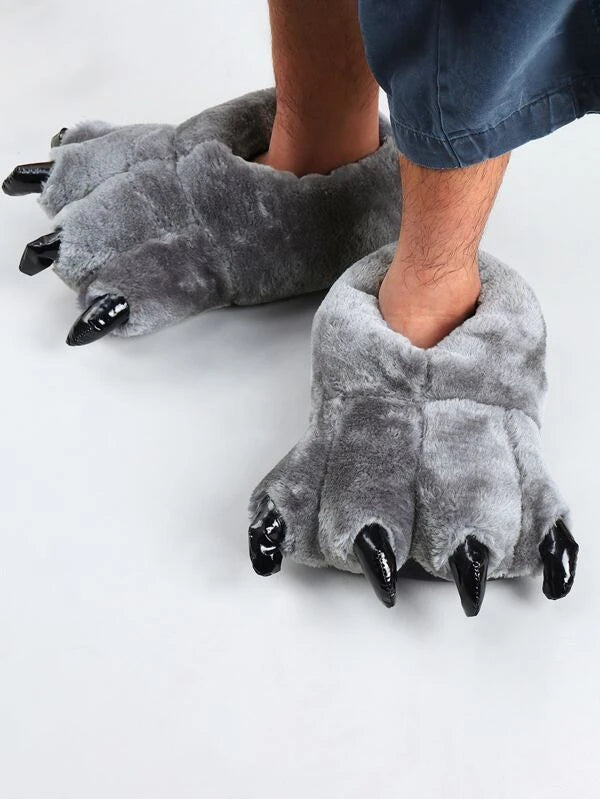 Men Animal Paw Design Slippers, Leisure Indoor Polyester Novelty Slippers