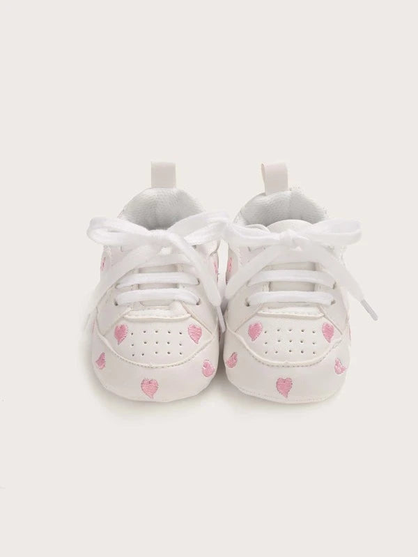 Baby Boy Heart Embroidered Lace-up Front Sneakers