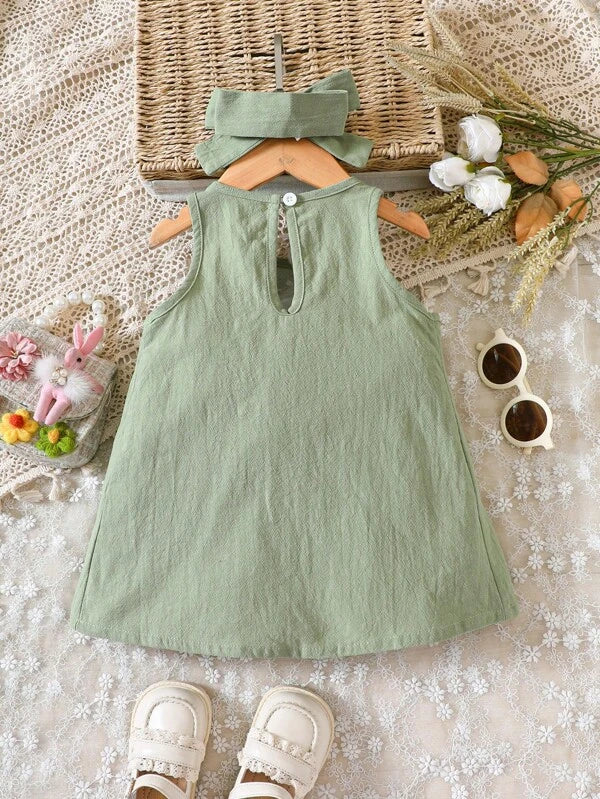 Baby Floral Embroidery Dual Pocket Dress