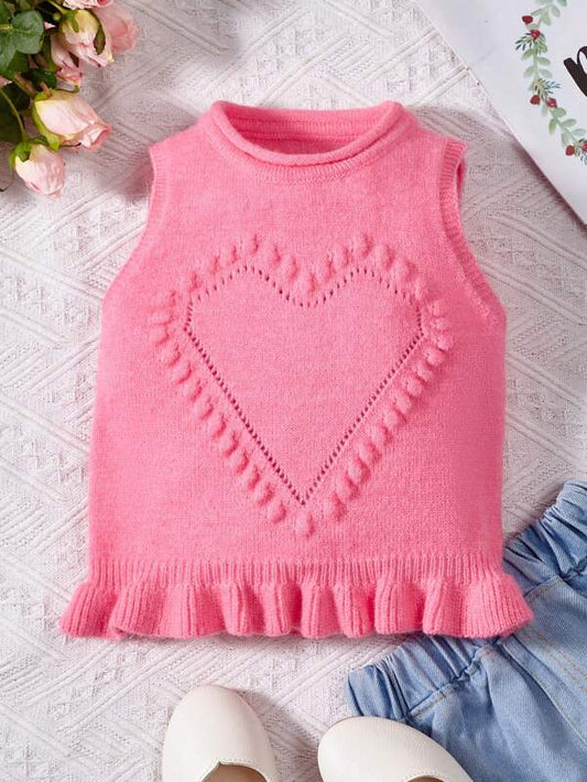 Toddler Girls Heart Pattern Ruffle Hem Sweater Vest