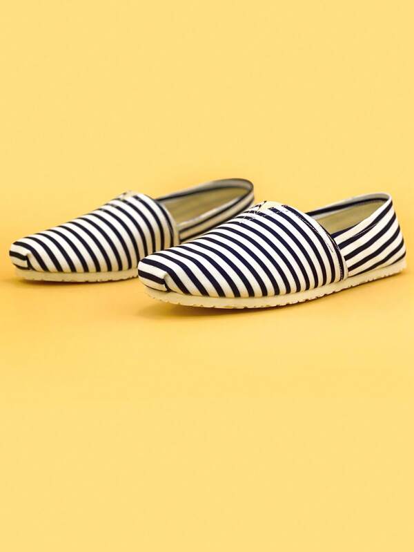 Fashion Loafers For Men, Striped Pattern Canvas Penny Loafers