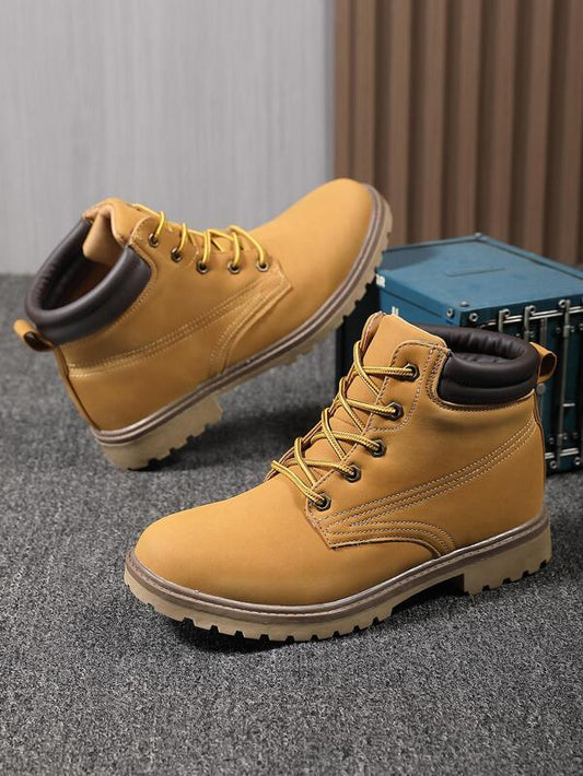 Fashionable Combat Boots For Men, Colorblock Lace-up Front Boots