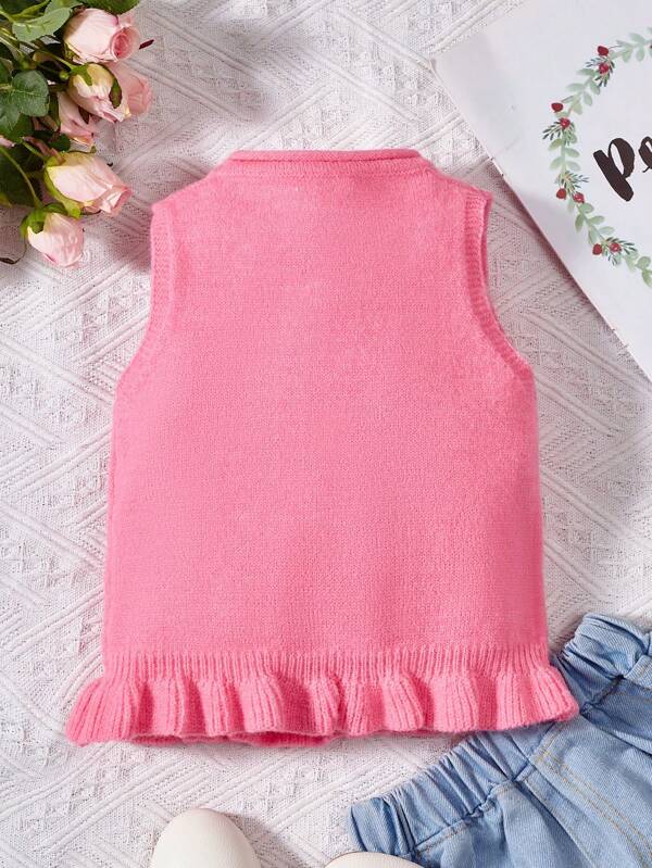 Toddler Girls Heart Pattern Ruffle Hem Sweater Vest