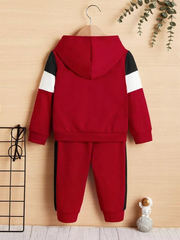 Baby Letter Graphic Colorblock Hoodie & Sweatpants