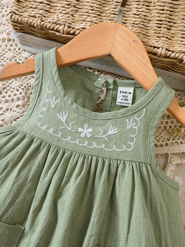 Baby Floral Embroidery Dual Pocket Dress