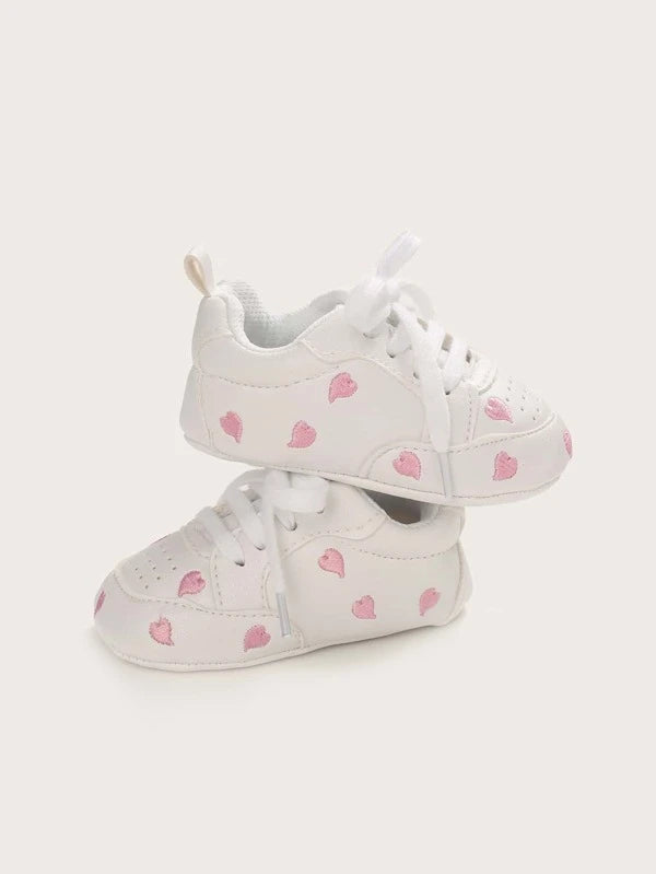 Baby Boy Heart Embroidered Lace-up Front Sneakers